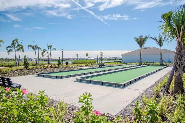a view of a swimming pool and a yard