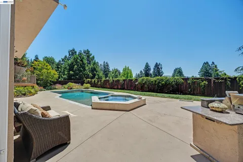a view of a swimming pool with a yard
