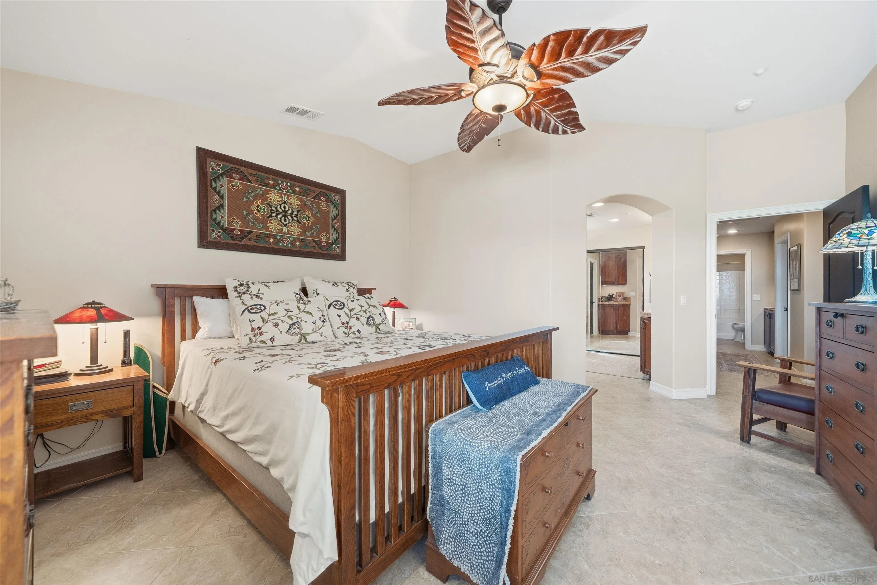 3277 Frying Pan Road Borrego Springs, CA 92004 - Photo 19 of 43 a bedroom with a bed and a chandelier