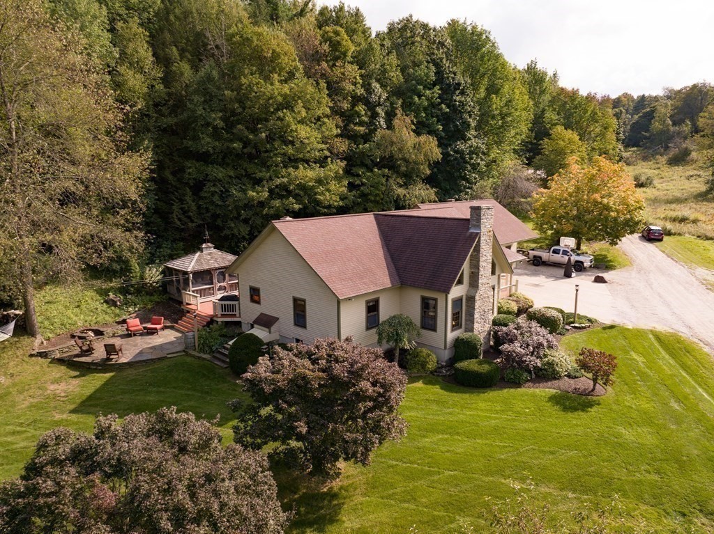 171 Tatro Road Ashfield, MA 01330 - Photo 39 of 42 an aerial view of a house with swimming pool a yard and lake view