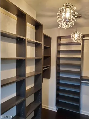 a view of walk in closet with empty racks