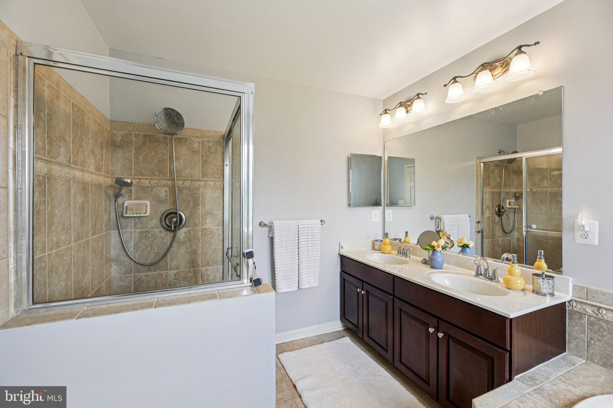 690 Tivoli Road Frederick, MD 21703 - Photo 23 of 43 a bathroom with a double vanity sink mirror double shower and a mirror
