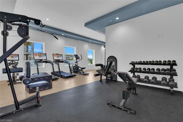 a view of a room with gym equipment