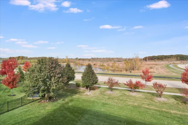 a view of a lake with a city
