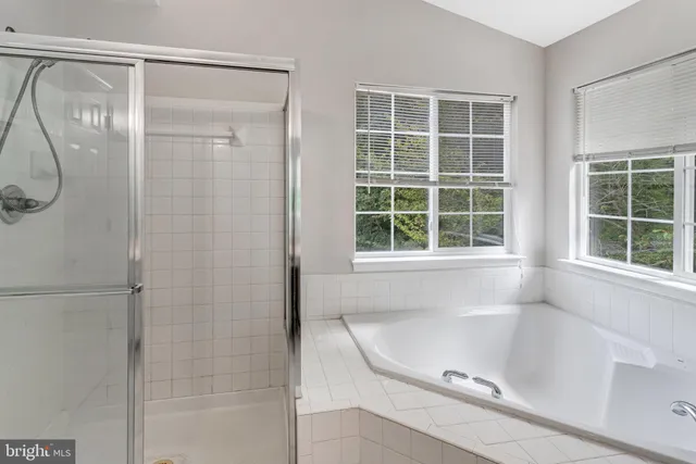 a bathroom with a shower and a bathtub