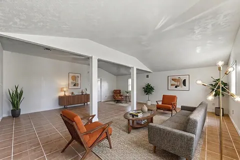 a building outdoor space with patio furniture