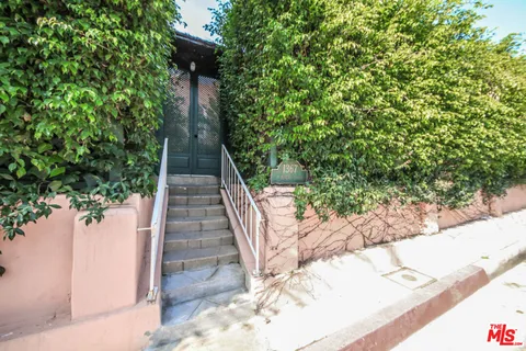 a view of a pathway both side of house