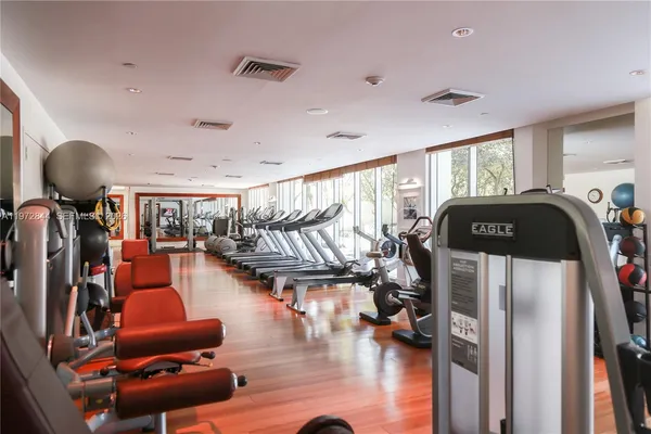 a view of a room with gym equipment