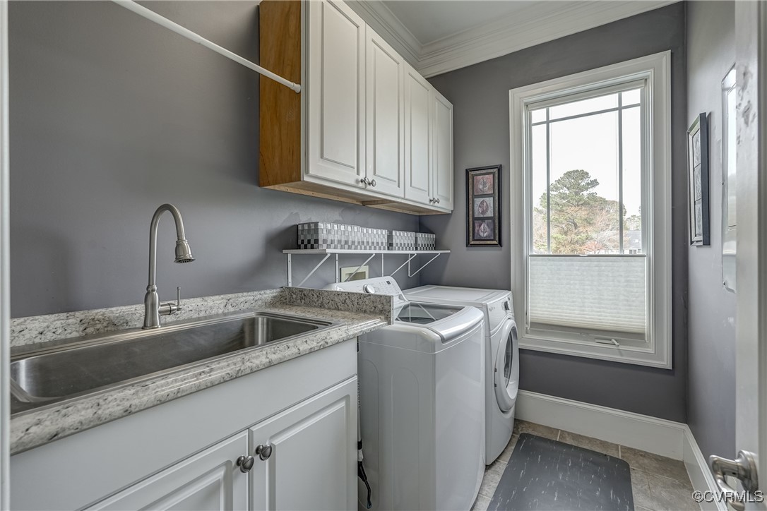 7266 Osprey Drive Lanexa, VA 23089 - Photo 25 of 35 Washroom with cabinets, crown molding, sink, light