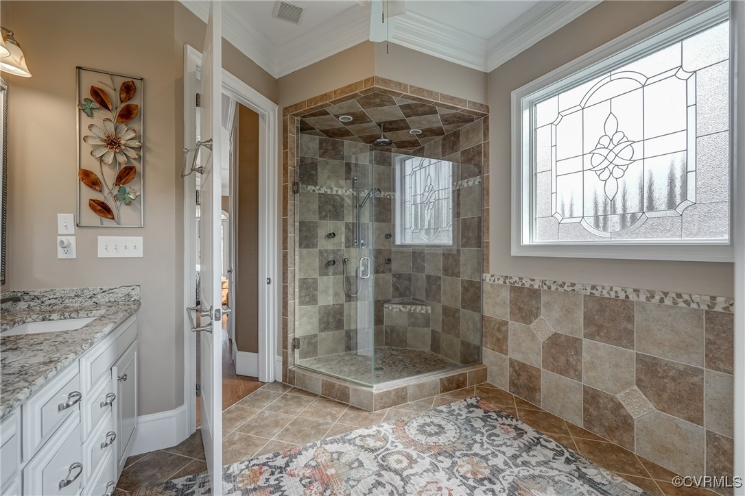 7266 Osprey Drive Lanexa, VA 23089 - Photo 29 of 35 Bathroom featuring vanity, an enclosed shower, and