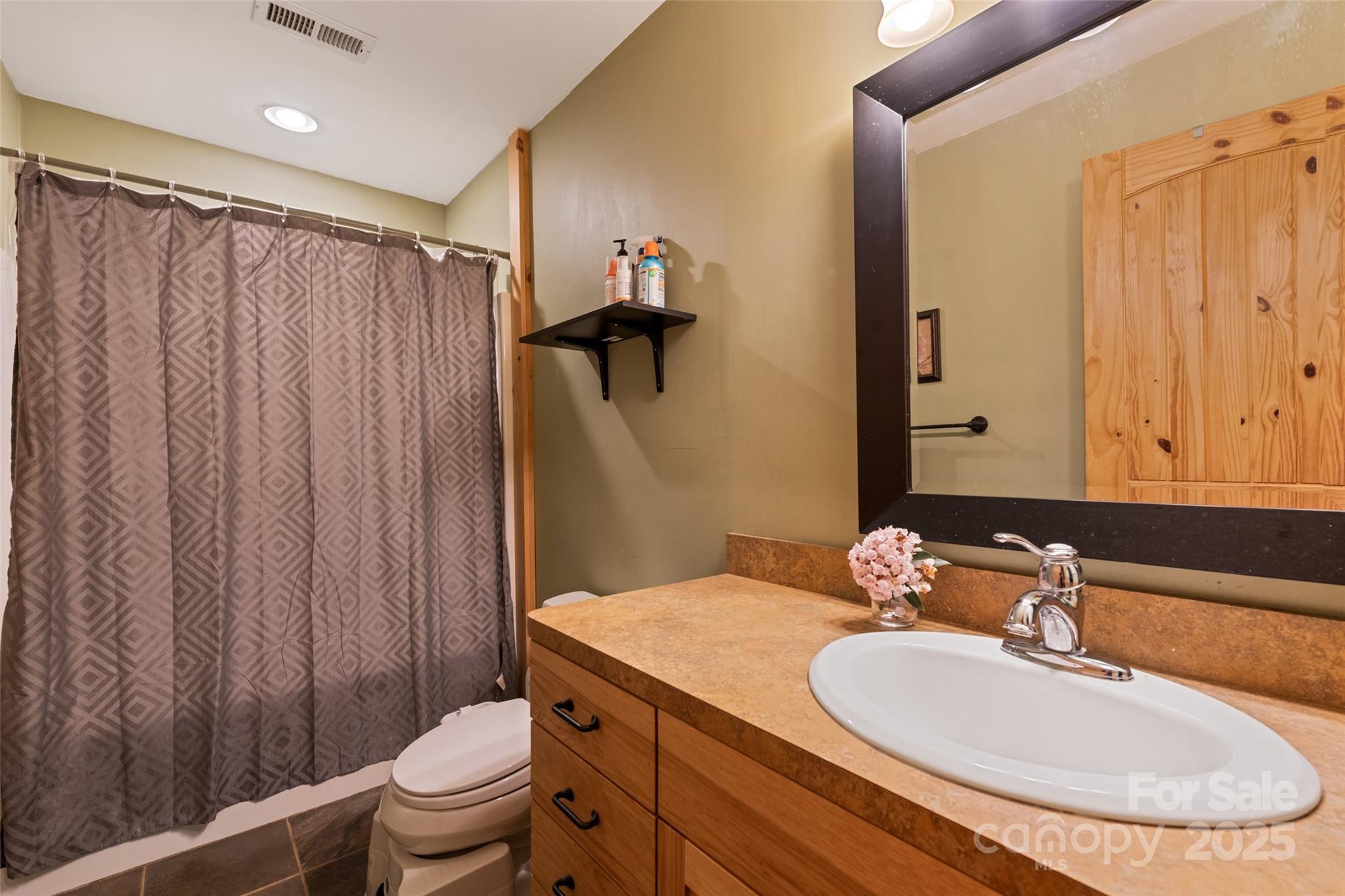 823 Turtle Creek Road Sylva, NC 28779 - Photo 21 of 38 a bathroom with a granite countertop sink and a mirror