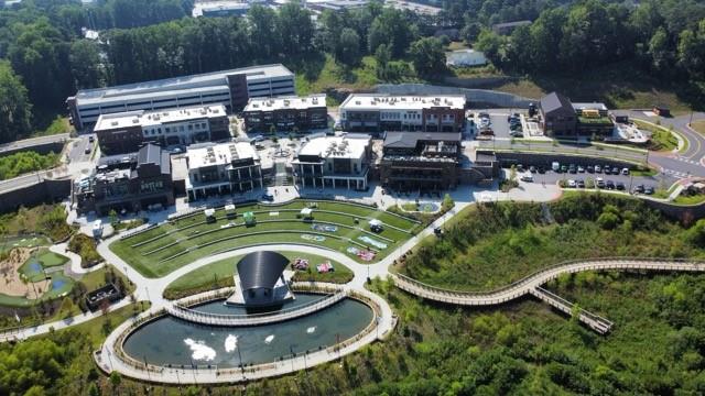 163 Basil Street Cumming, GA 30040 - Photo 53 of 56 a view of a swimming pool with a fountain and plants