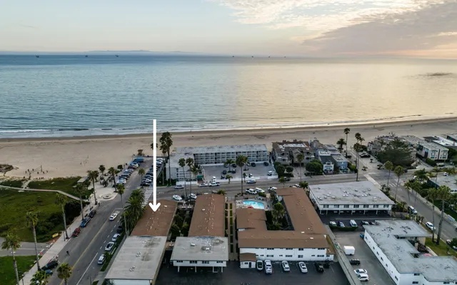 an aerial view of a ocean beach