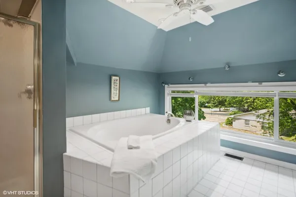 a swimming pool with a chandelier