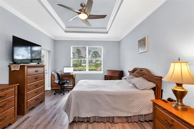 a bedroom with a bed and furniture