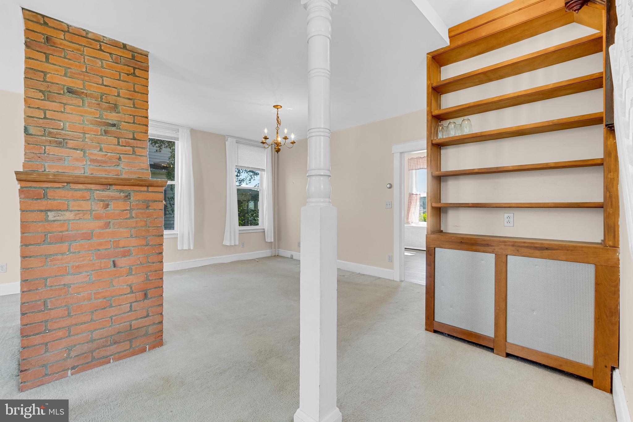 Built-in shelving in living room