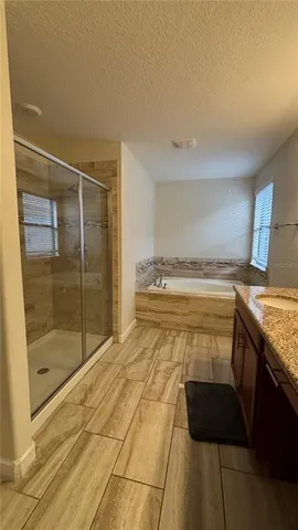 a bathroom with a shower and a sink