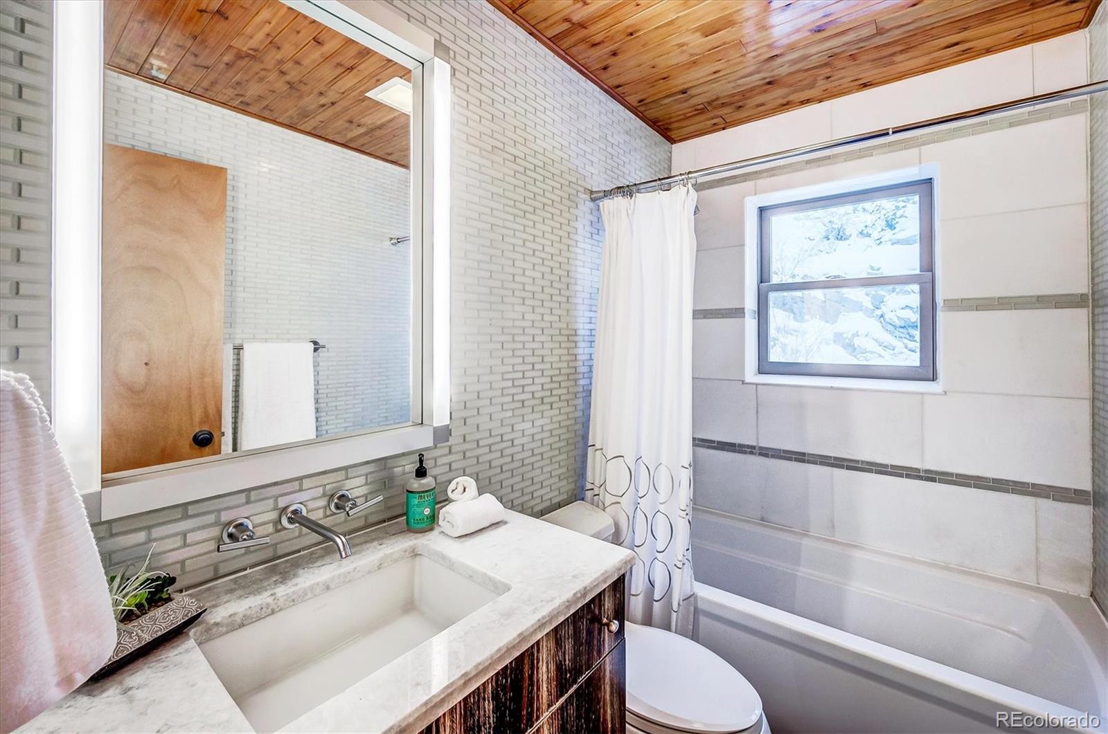 9055 Eagle Cliff Road Conifer, CO 80433 - Photo 15 of 39 a bathroom with a sink toilet and shower