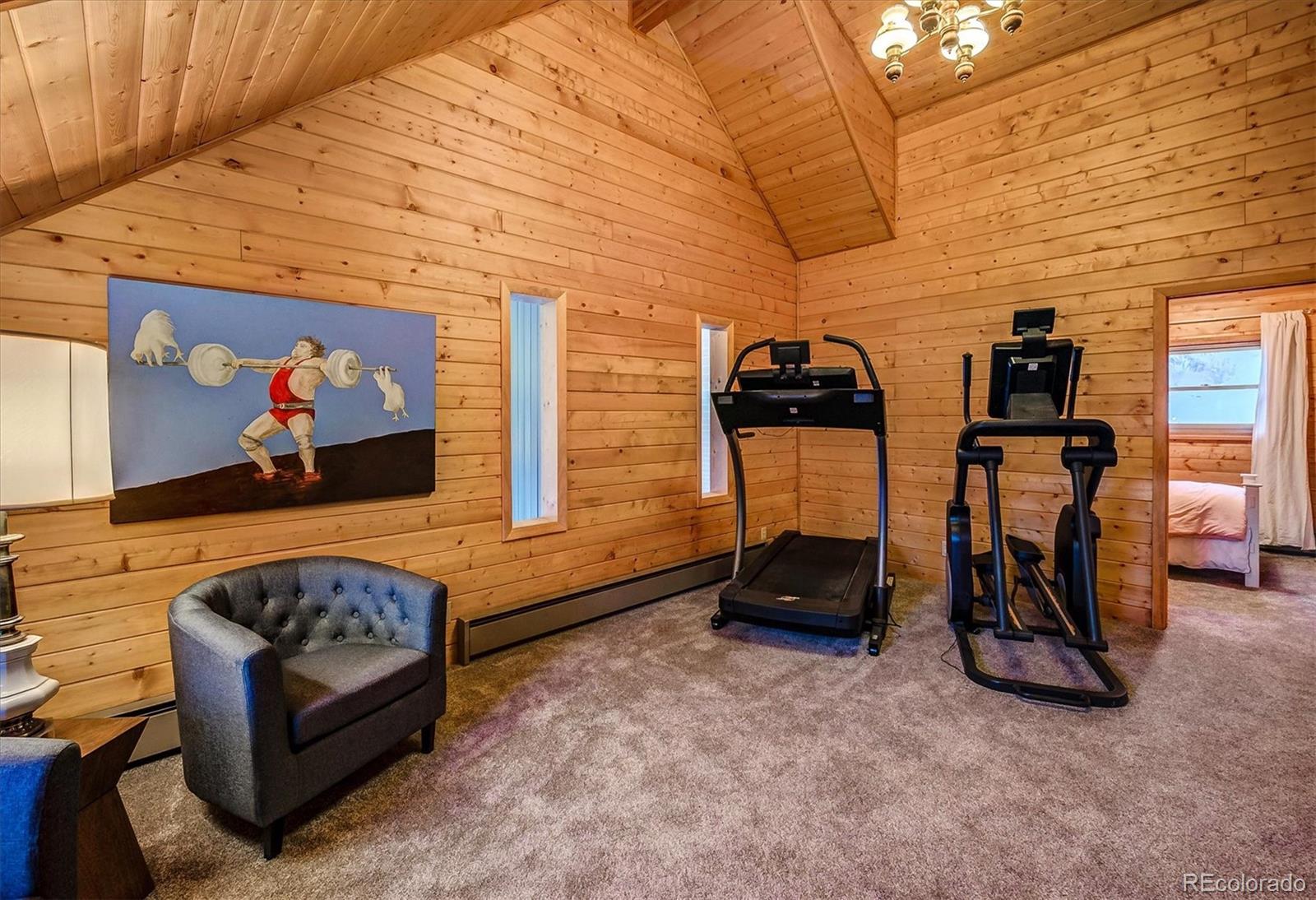 9055 Eagle Cliff Road Conifer, CO 80433 - Photo 20 of 39 a bedroom with furniture and a flat tv screen