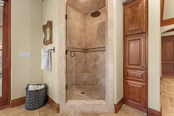 a bathroom with a shower