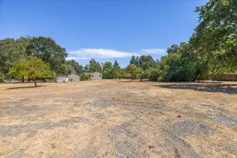 a view of a field with trees in the background