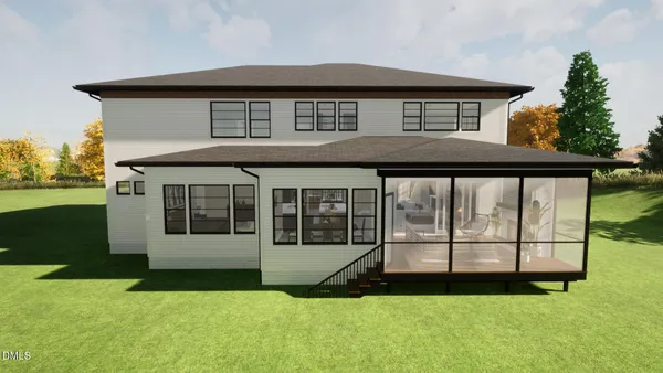 a view of a house with yard and porch