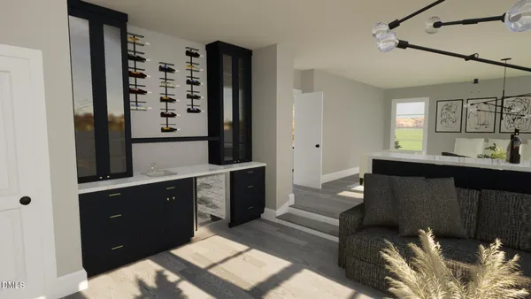 a kitchen with a refrigerator and a sink
