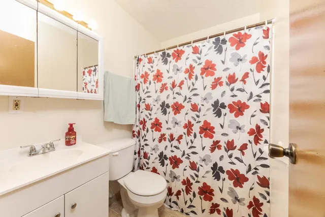 a bathroom with a sink toilet and a shower