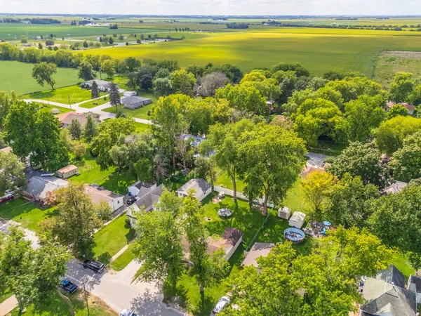a view of an ocean and a houses