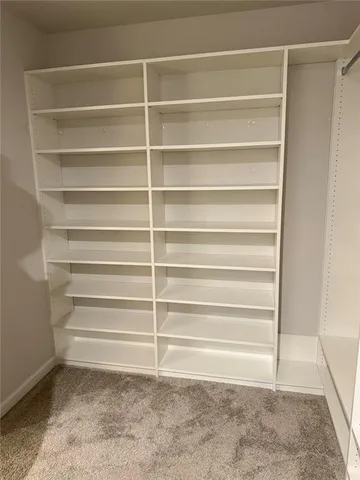 a view of walk in closet with empty racks