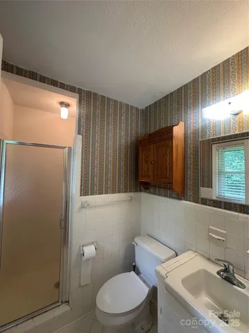 a bathroom with a sink a toilet and mirror