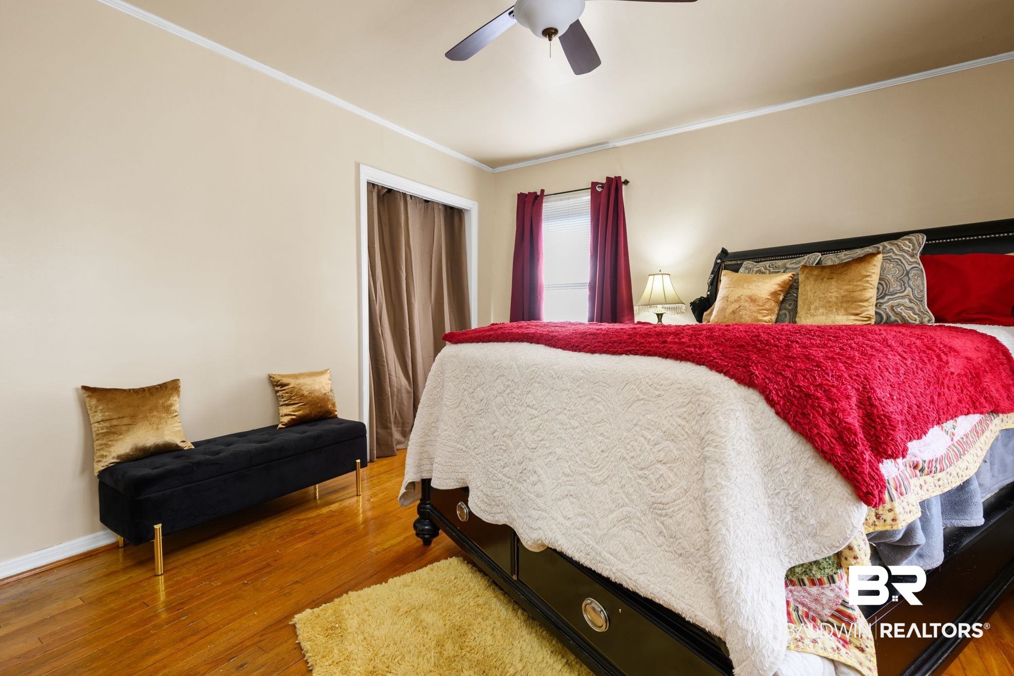 4105 Libby Drive Mobile, AL 36693 - Photo 12 of 26 Bedroom with ceiling fan, ornamental molding, and hardwood / wood-style floors