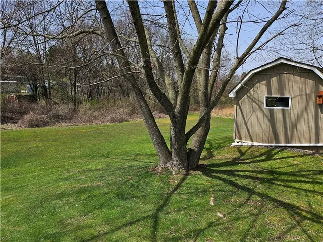 a backyard of a house with lots of green space