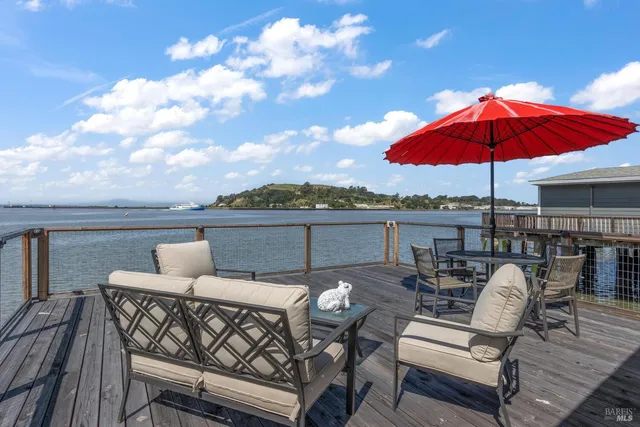 an outdoor space with furniture