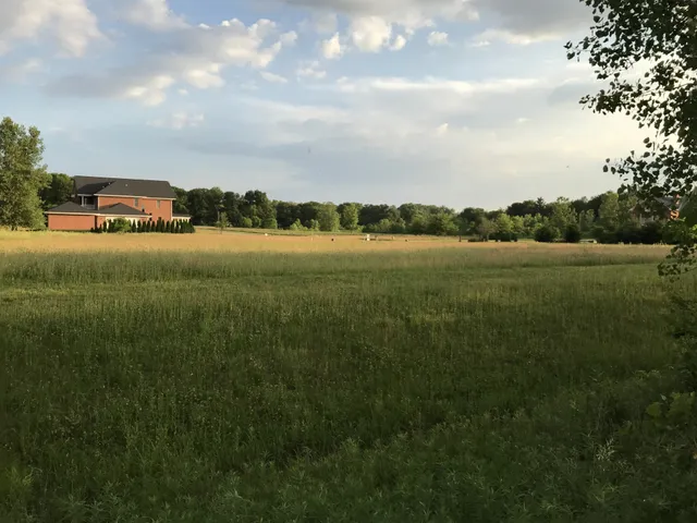 a view of a lake with a big yard