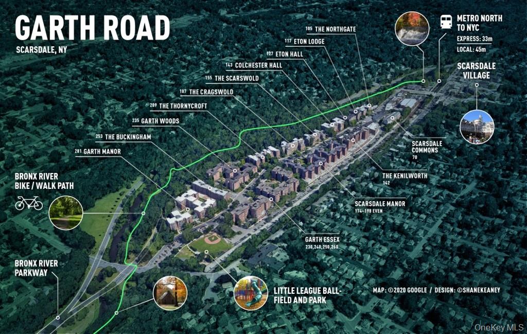 253 Garth Road, Unit 6J Scarsdale, NY 10583 - Photo 27 of 41 Garth Road is a self contained tree lined street and 1/2 mile long starting at the Scarsdale Metro North Train Station and ending at the ball field. Easy walk to Scarsdale village and train. It's only a 33 minute train ride to Grand Central Terminal. As a resident you are entitled to join the Town’s Lake Isle Park, that features a Par 70, 18 hole golf course, 8 Tennis courts and 5 swimming pools including a 50 meter Olympic Pool with eight racing lanes.