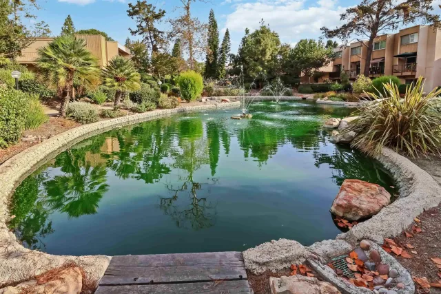 a view of a lake with a yard