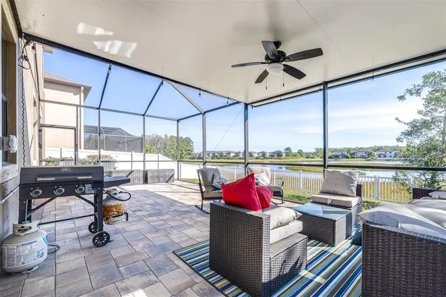 a view of a terrace with sitting area
