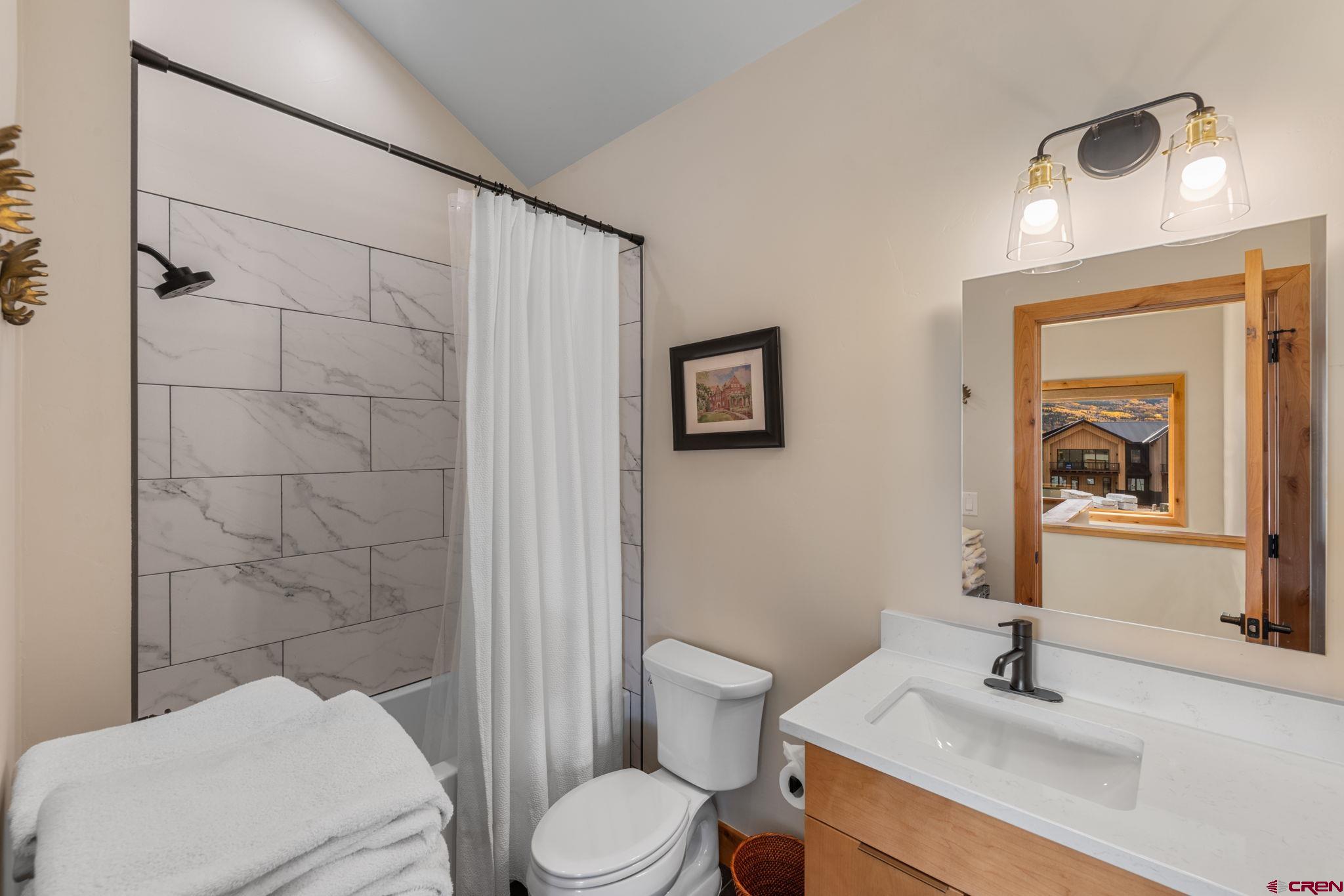 101 Elk Valley Road, Unit D Crested Butte, CO 81224 - Photo 25 of 37 a bathroom with a sink a toilet and shower