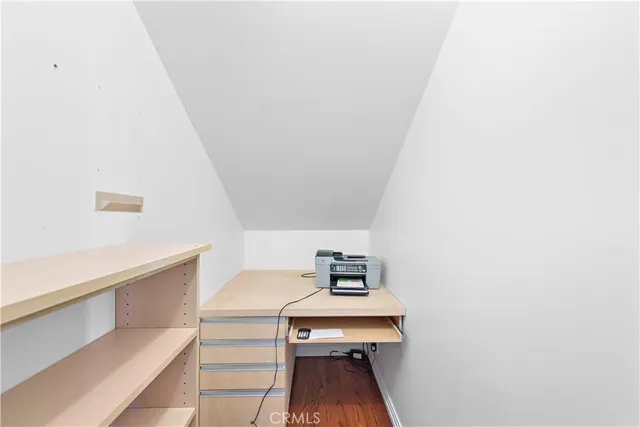 a view of a room with shelves