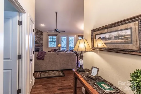 a view of a living room and dining room