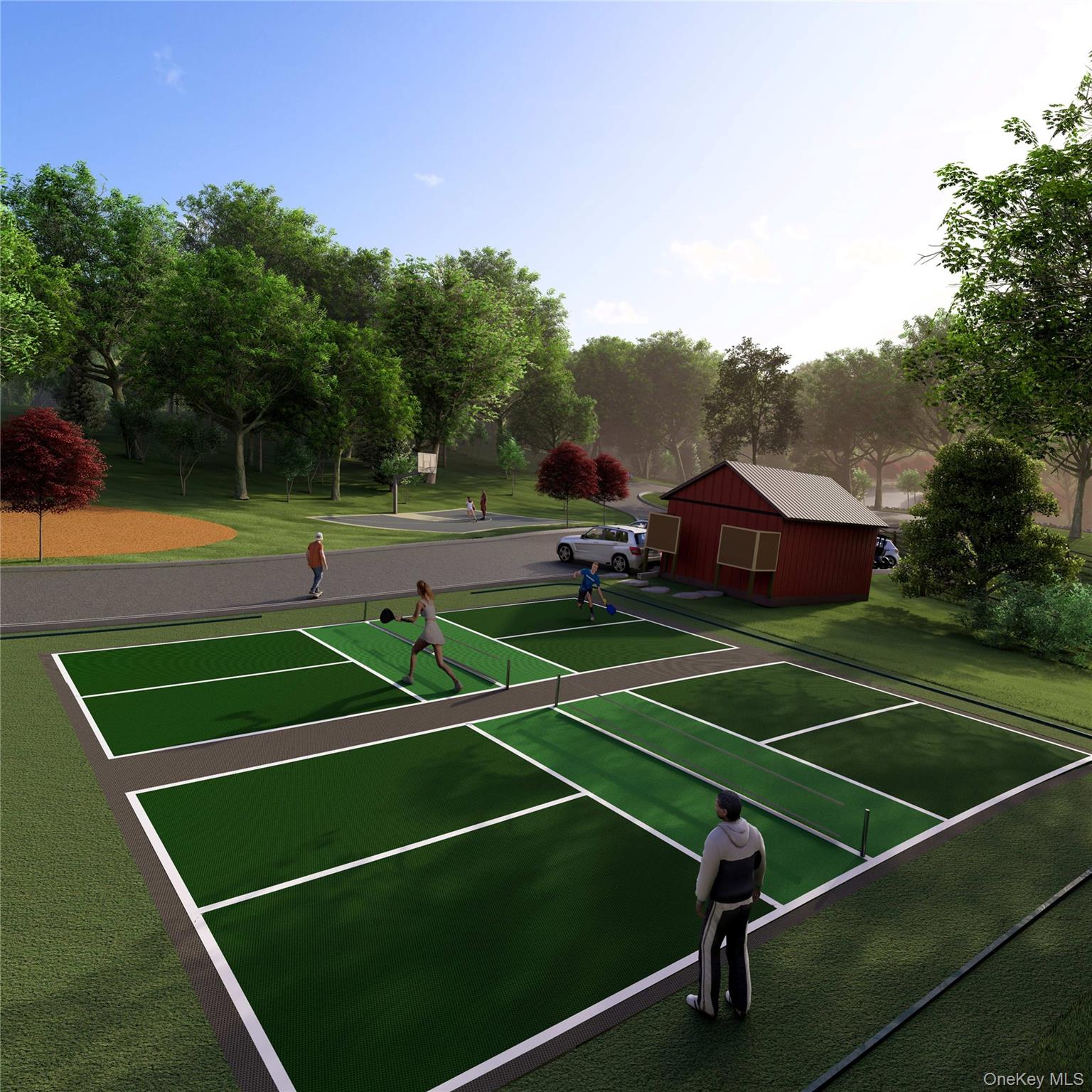 197 Wheeler Road, Unit 91 Florida, NY 10921 - Photo 43 of 48 View of tennis court featuring an outdoor structure and a lawn