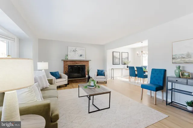 a living room with furniture a rug and a fireplace