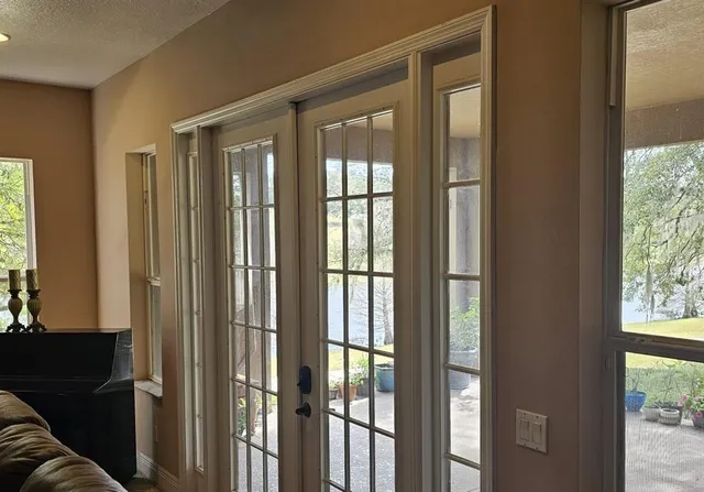 a view of a livingroom with a glass door