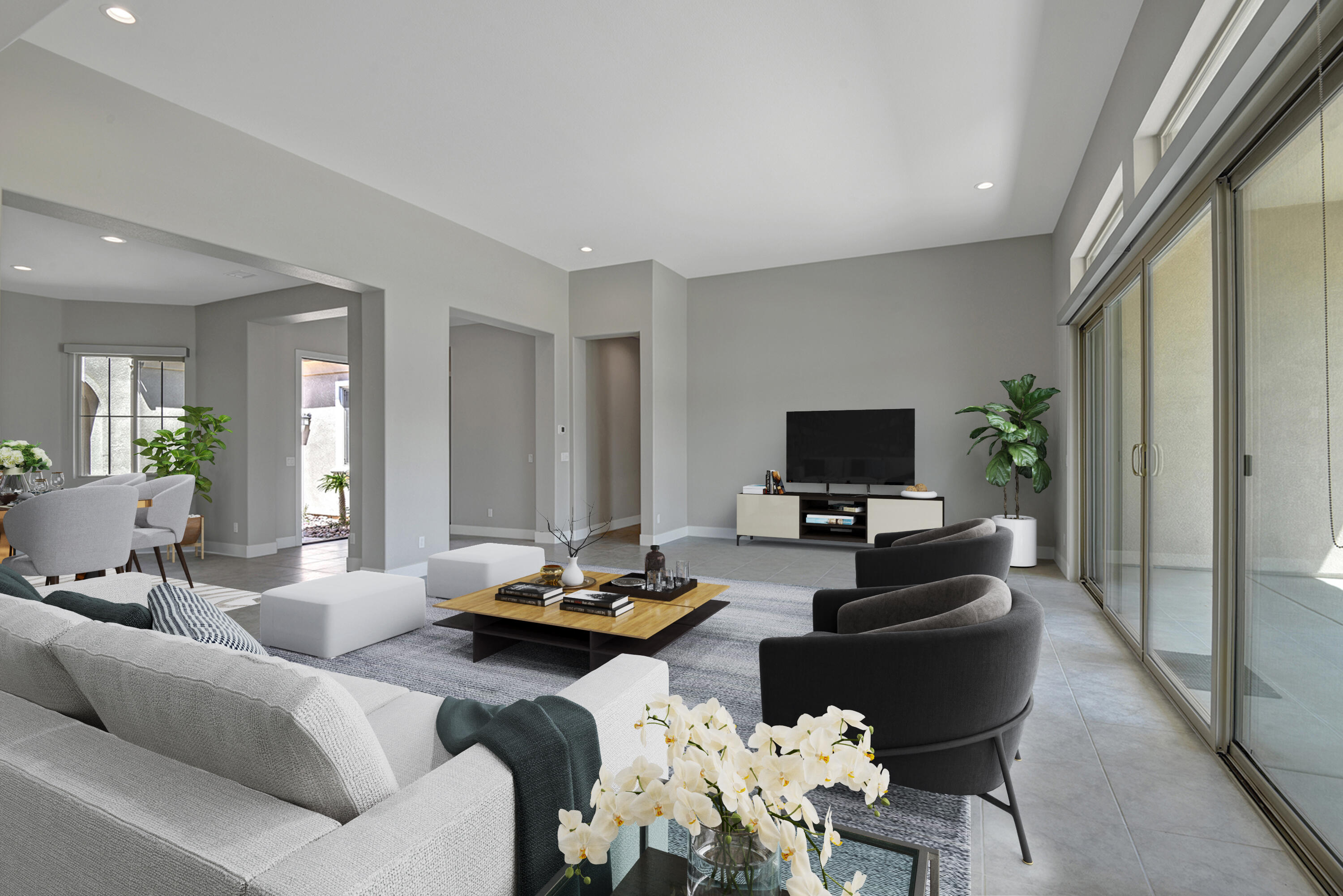 52 Cork Tree Rancho Mirage, CA 92270 - Photo 9 of 47 LIVING ROOM ANGLED TO DINING ROOM AND EN