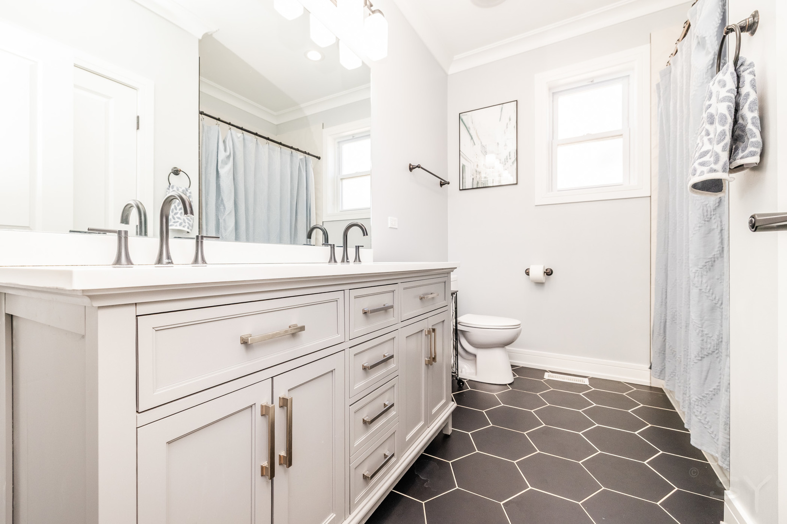 5739 West Grover Street Chicago, IL 60630 - Photo 25 of 38 a bathroom with a sink a toilet and a mirror