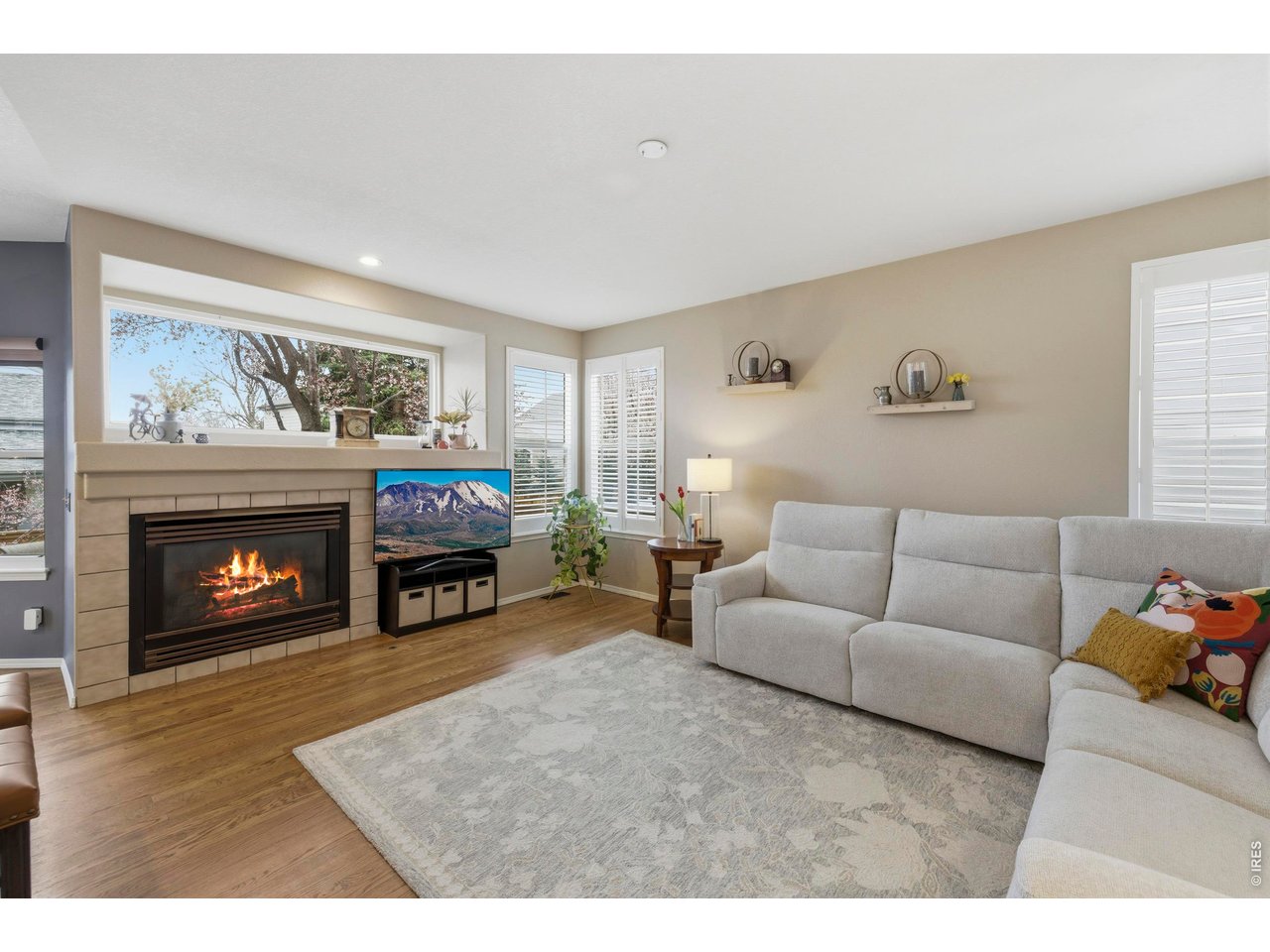 9734 Red Oakes Drive Highlands Ranch, CO 80126 - Photo 8 of 40 a living room with furniture a fireplace and a flat screen tv