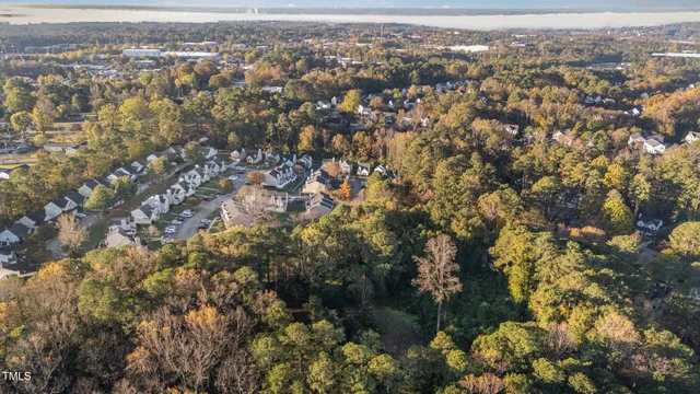 an aerial view of residential houses with city view