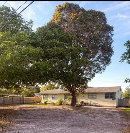 a view of yard with large trees