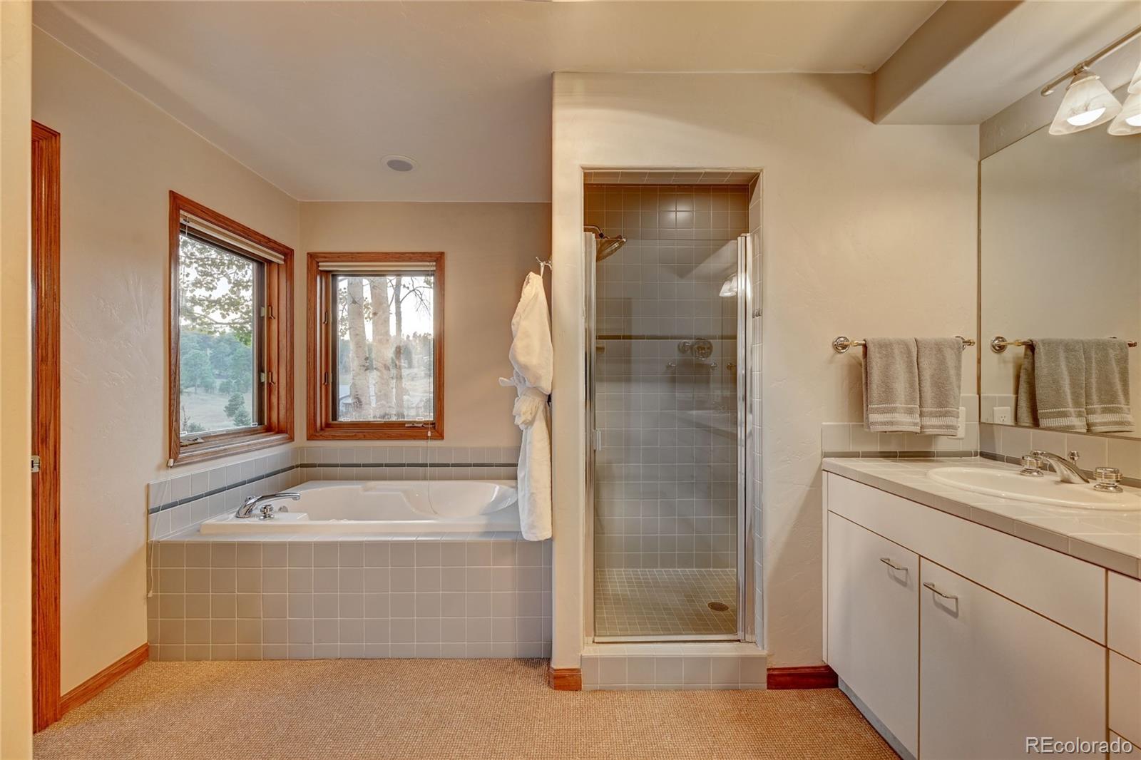 734 Spring Ranch Drive Golden, CO 80401 - Photo 22 of 40 a bathroom with a tub sink and mirror